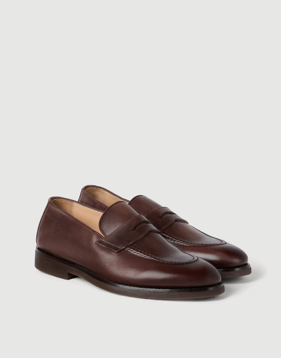 Calfskin penny loafers Cocoa Man - Brunello Cucinelli