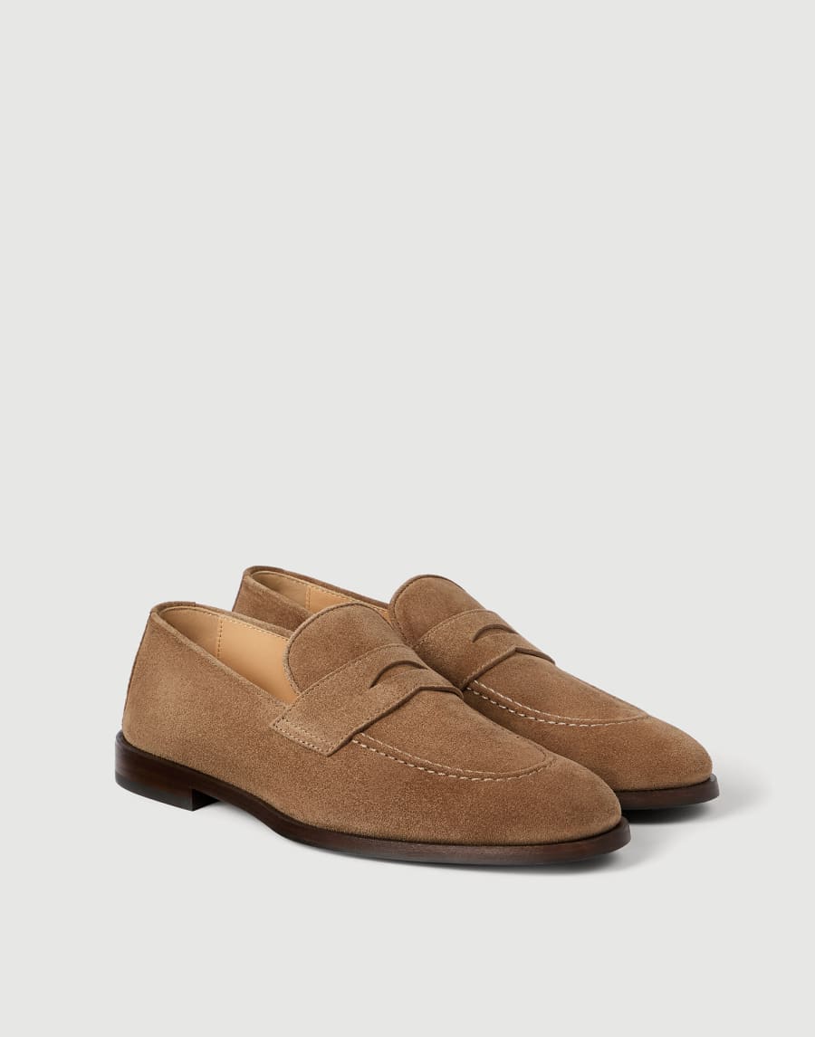 Suede Penny loafer Chestnut Man - Brunello Cucinelli