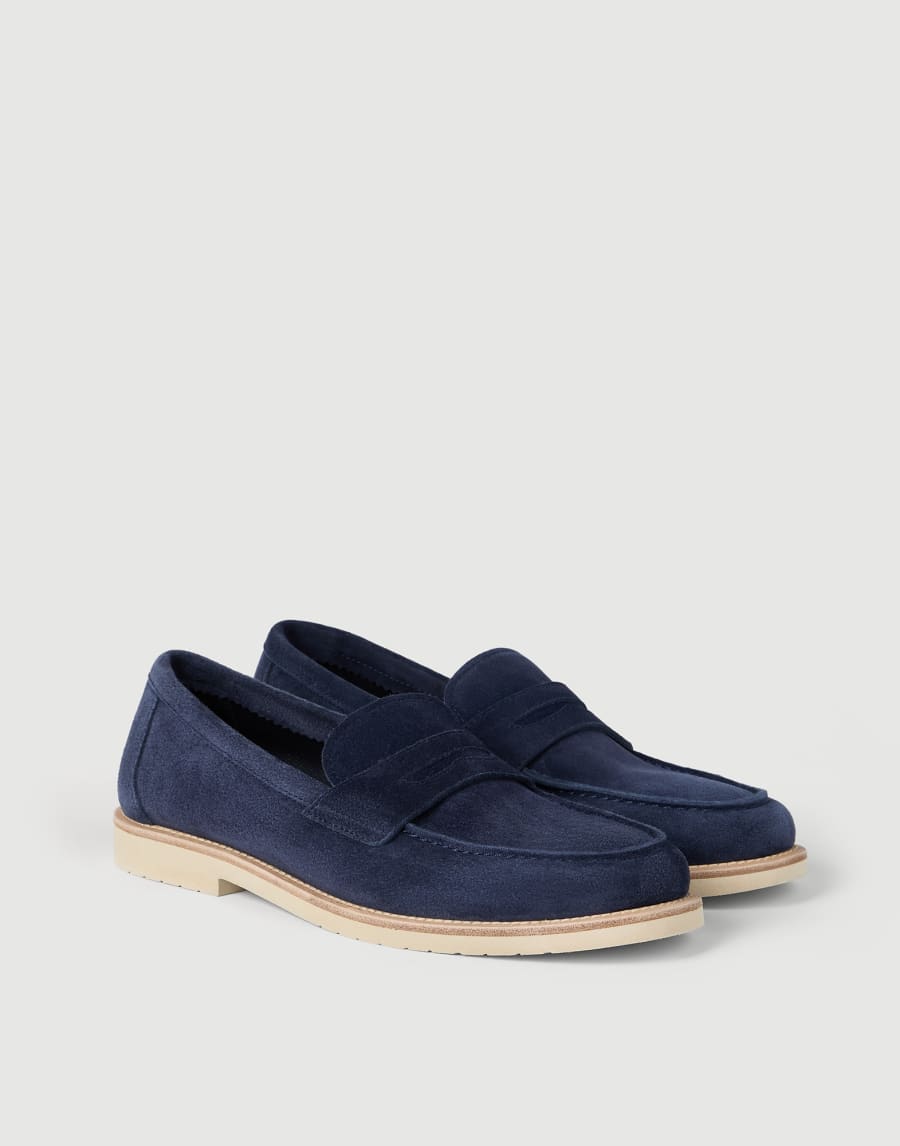 Calfskin penny loafers Avio Blue Man - Brunello Cucinelli