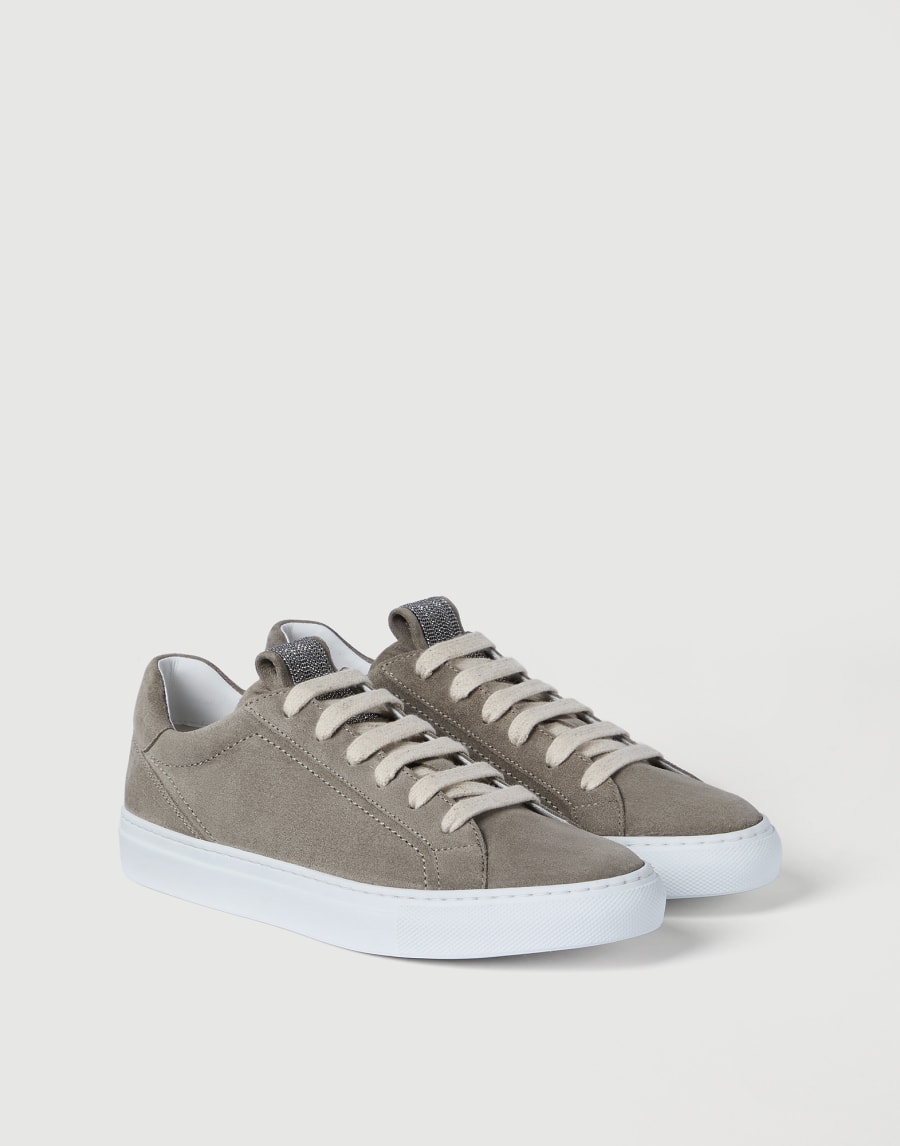 Suede sneakers with monili Khaki Woman - Brunello Cucinelli
