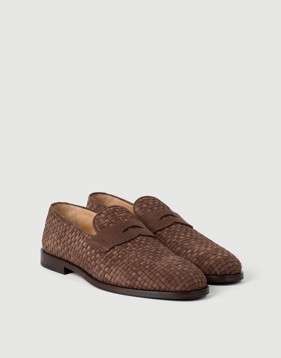 Braided suede penny loafers Brown Man - Brunello Cucinelli