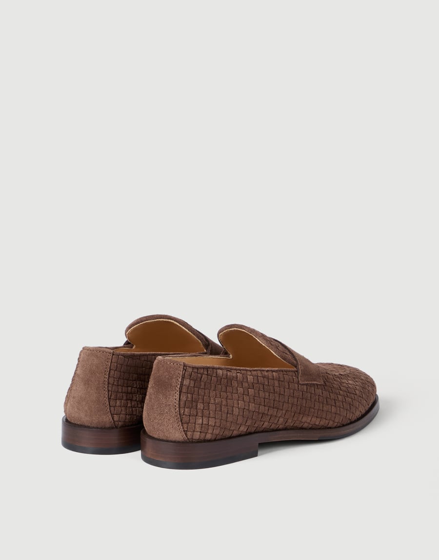 Braided suede penny loafers Brown Man - Brunello Cucinelli