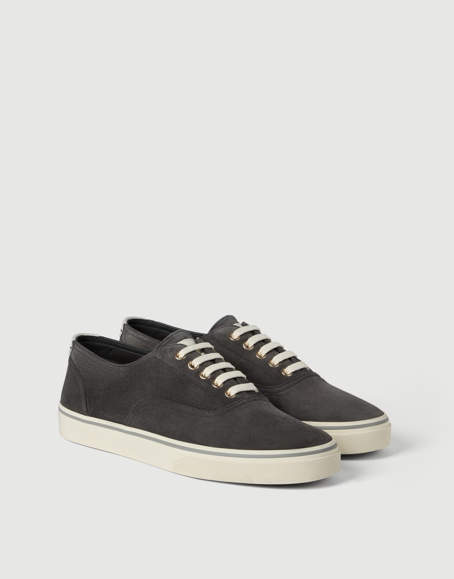 Reversed calfskin sneakers Lignite Grey Man - Brunello Cucinelli