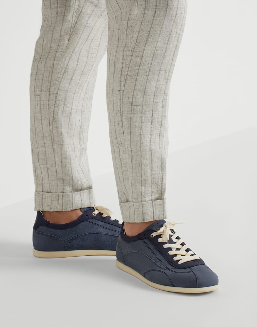 Nubuck and calfskin sneakers Denim Man - Brunello Cucinelli