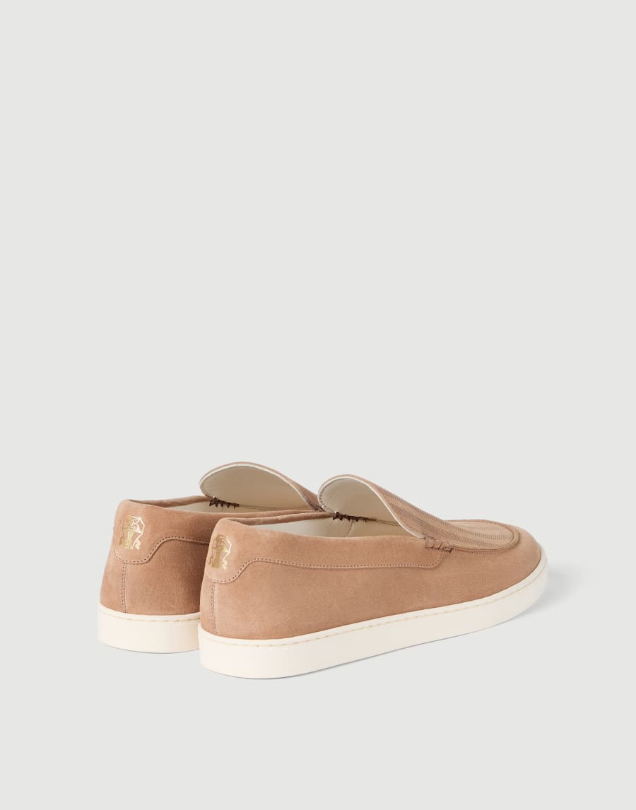 Chevron-effect suede slip-ons Light Brown Man - Brunello Cucinelli