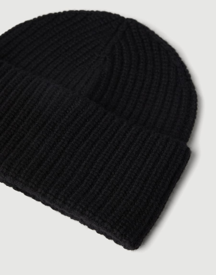 Cashmere rib knit beanie Black Man - Brunello Cucinelli