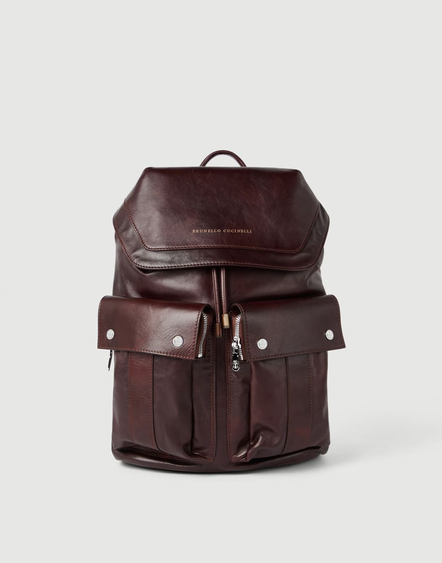 Mochila Leisure en piel de becerro Marrón Oscuro Hombre - Brunello Cucinelli
