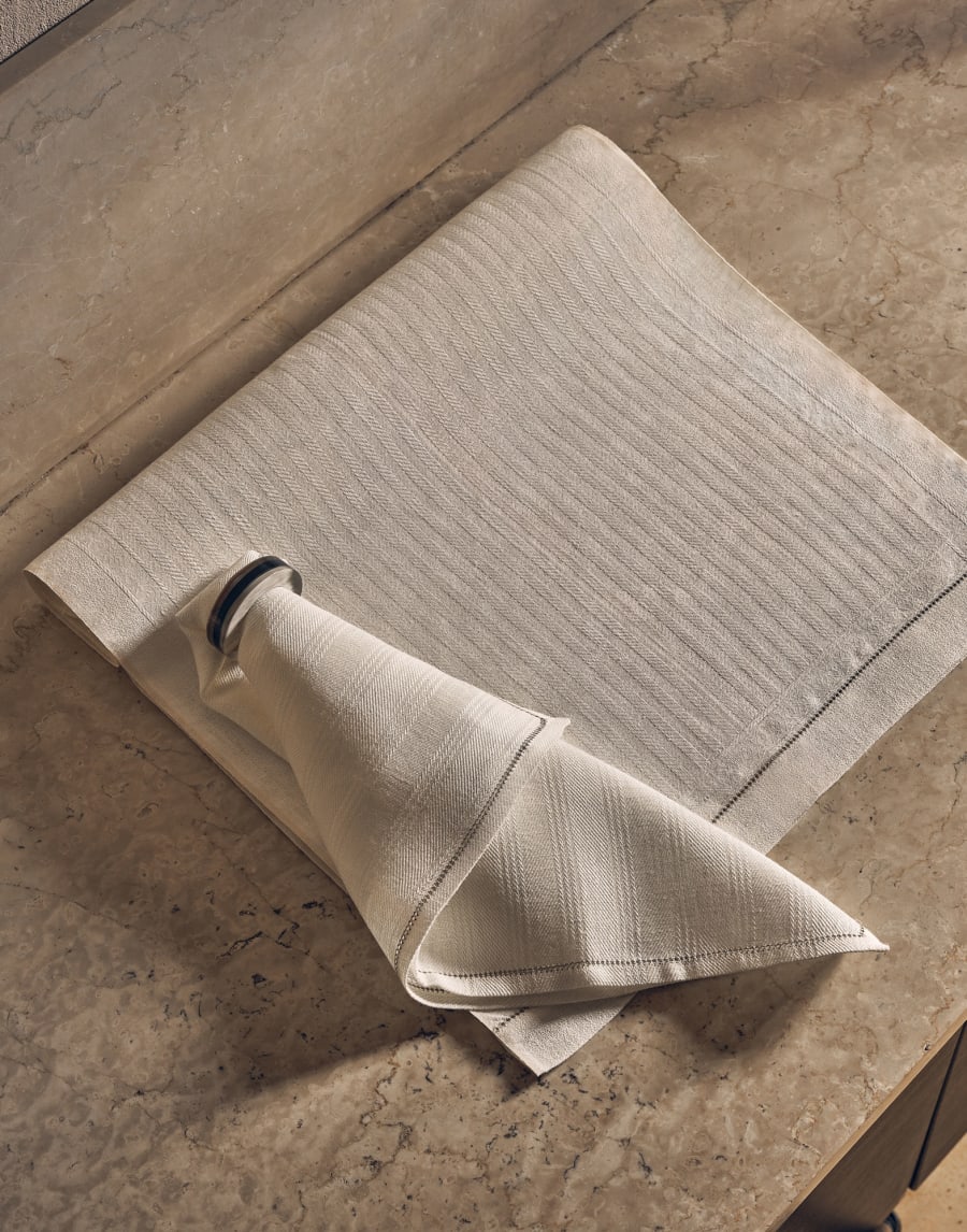 Striped linen runner and 2 napkins set Panama Lifestyle - Brunello Cucinelli