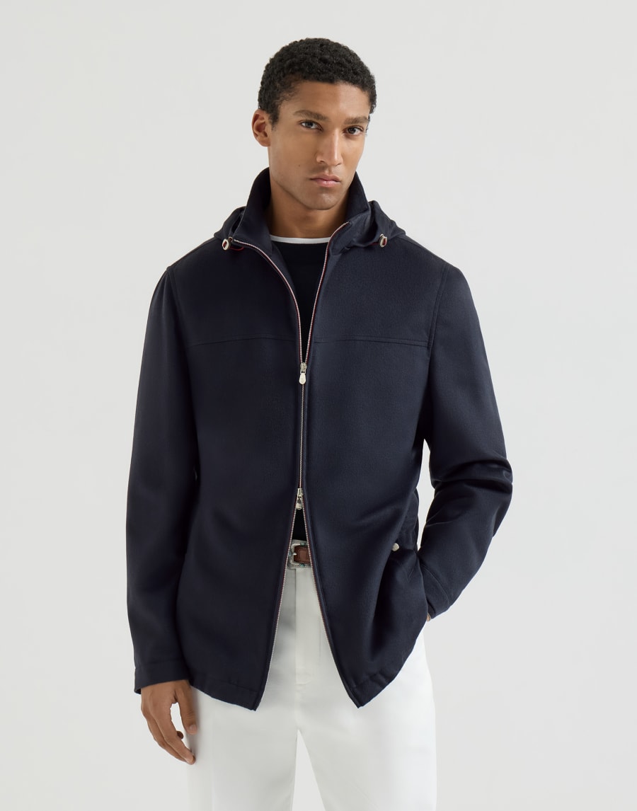 Lightweight cashmere flannel biker jacket Navy Blue Man - Brunello Cucinelli