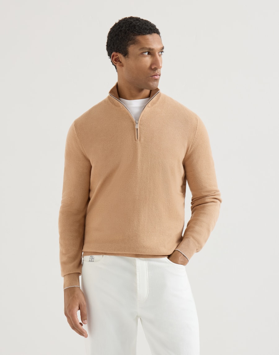 Vicuña zip-up sweater Beige Man - Brunello Cucinelli