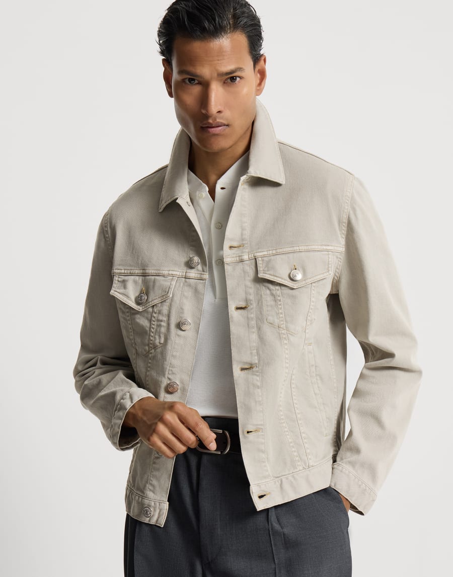 Denim four-pocket jacket Khaki Man - Brunello Cucinelli