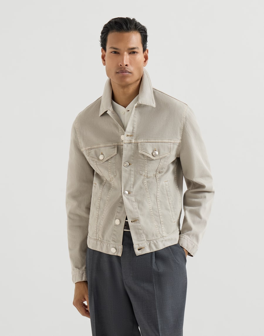 Denim four-pocket jacket Khaki Man - Brunello Cucinelli
