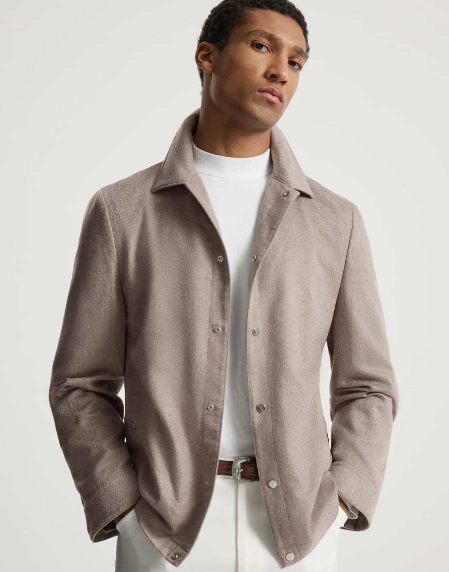 Cashmere flannel outerwear jacket Light Brown Man - Brunello Cucinelli