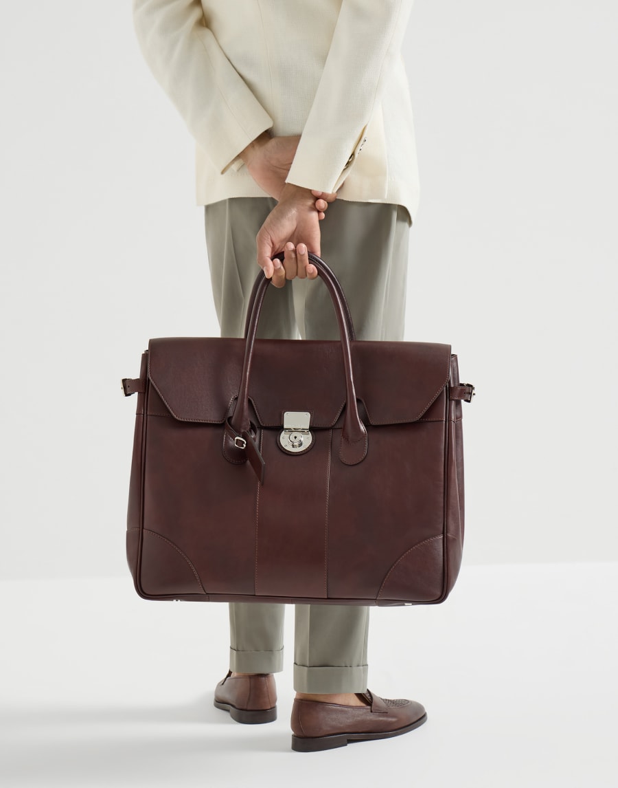 波士顿小牛皮休闲手提包 深紫红色 男款 - Brunello Cucinelli