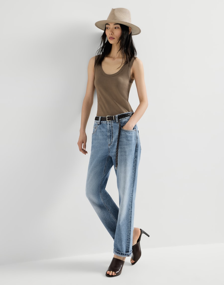 Five-pocket trousers with monili Light Denim Woman - Brunello Cucinelli