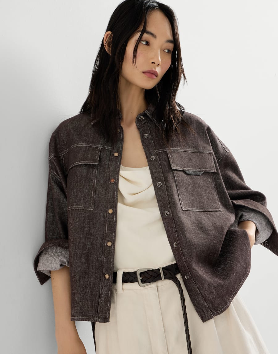 Sparkling no-fade denim shirt Cocoa Woman - Brunello Cucinelli