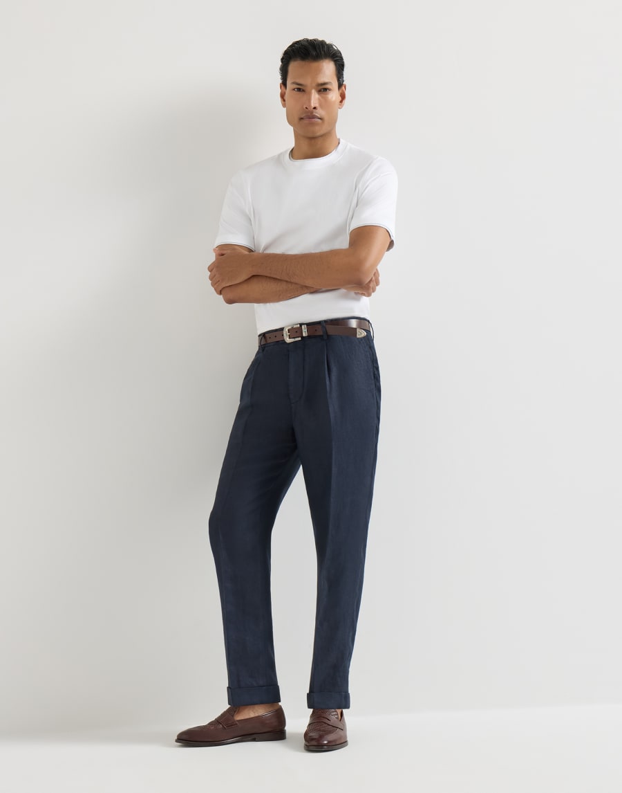 가먼트 다이 개버딘 팬츠 네이비 블루 남성 - Brunello Cucinelli