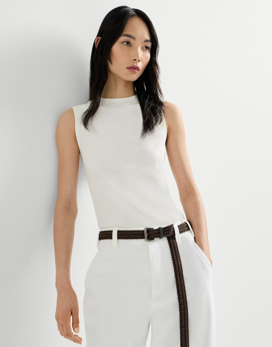 Топ из джерси в резинку Слоновая Кость Женщина - Brunello Cucinelli