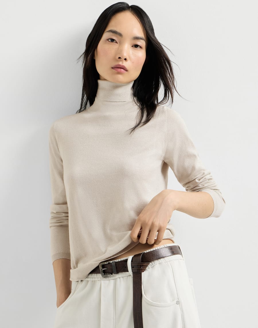 Cashmere and silk Sparkling sweater Pearl Grey Woman - Brunello Cucinelli