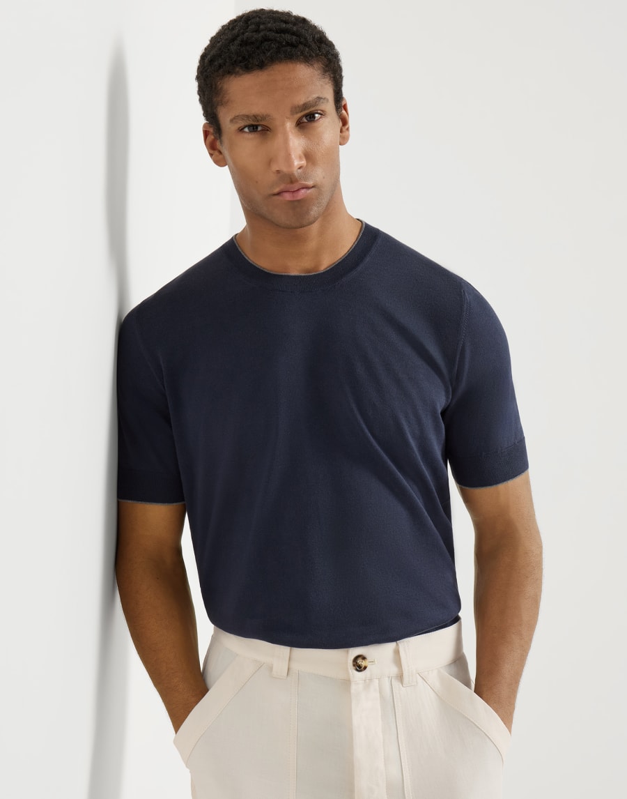 コットン Tシャツ ネイビーブルー メンズ - Brunello Cucinelli