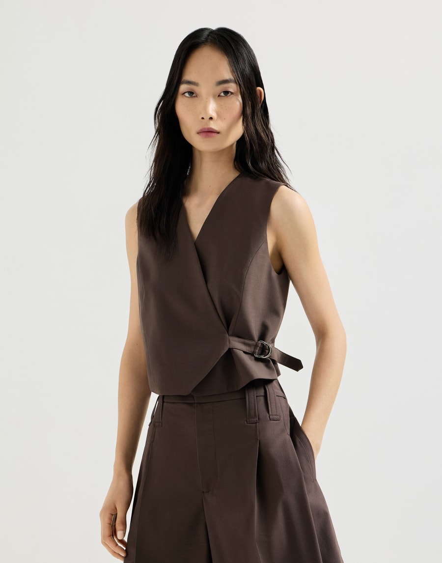 Tropical luxury wool vest with monili Cocoa Woman - Brunello Cucinelli