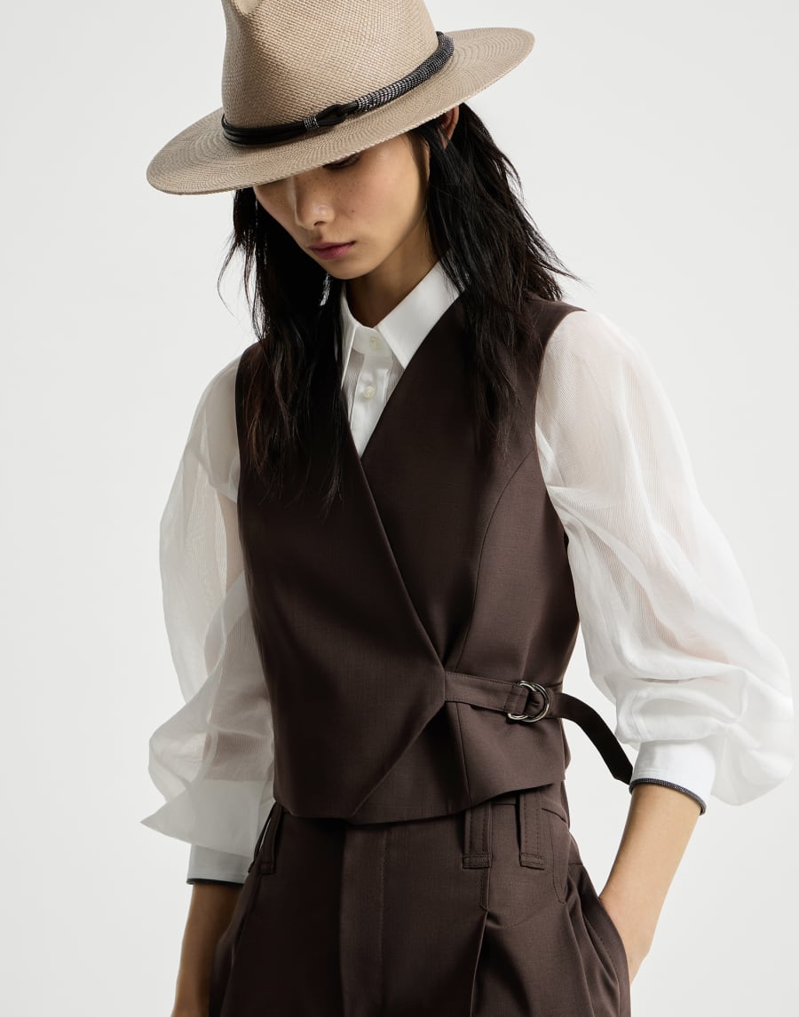 Tropical luxury wool vest with monili Cocoa Woman - Brunello Cucinelli