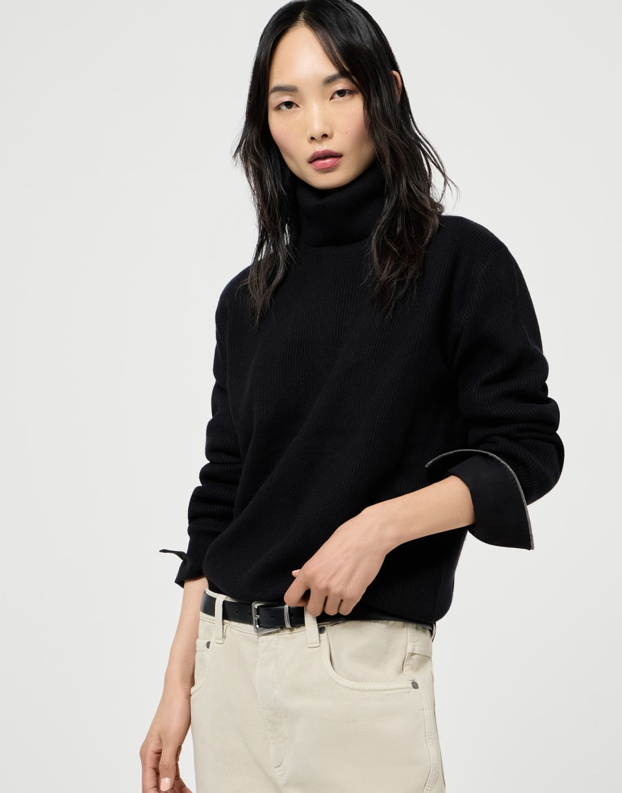 Cashmere English rib sweater Black Woman - Brunello Cucinelli