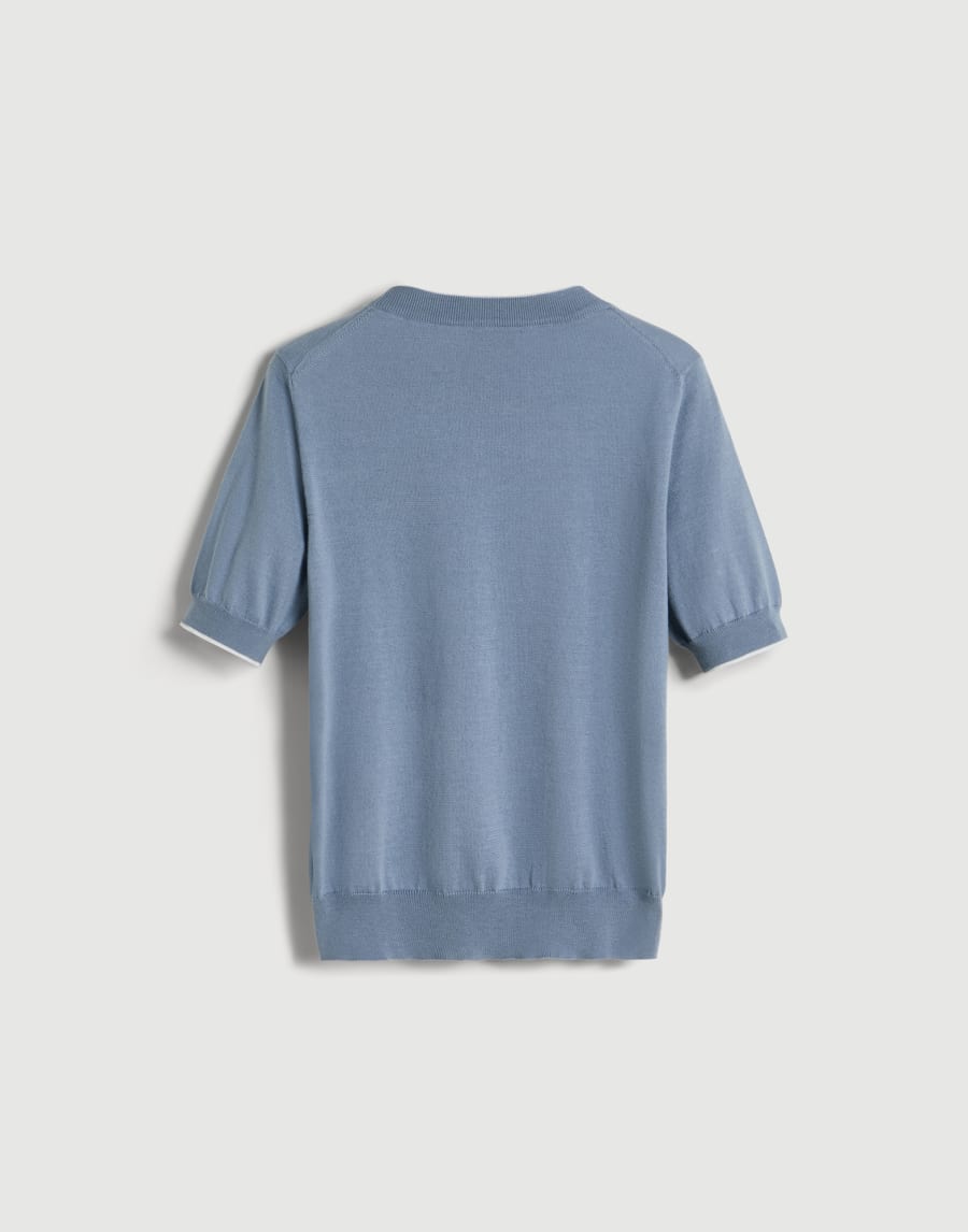 T-shirt en maille avec intarsia « Eau » Azur Garçon - Brunello Cucinelli