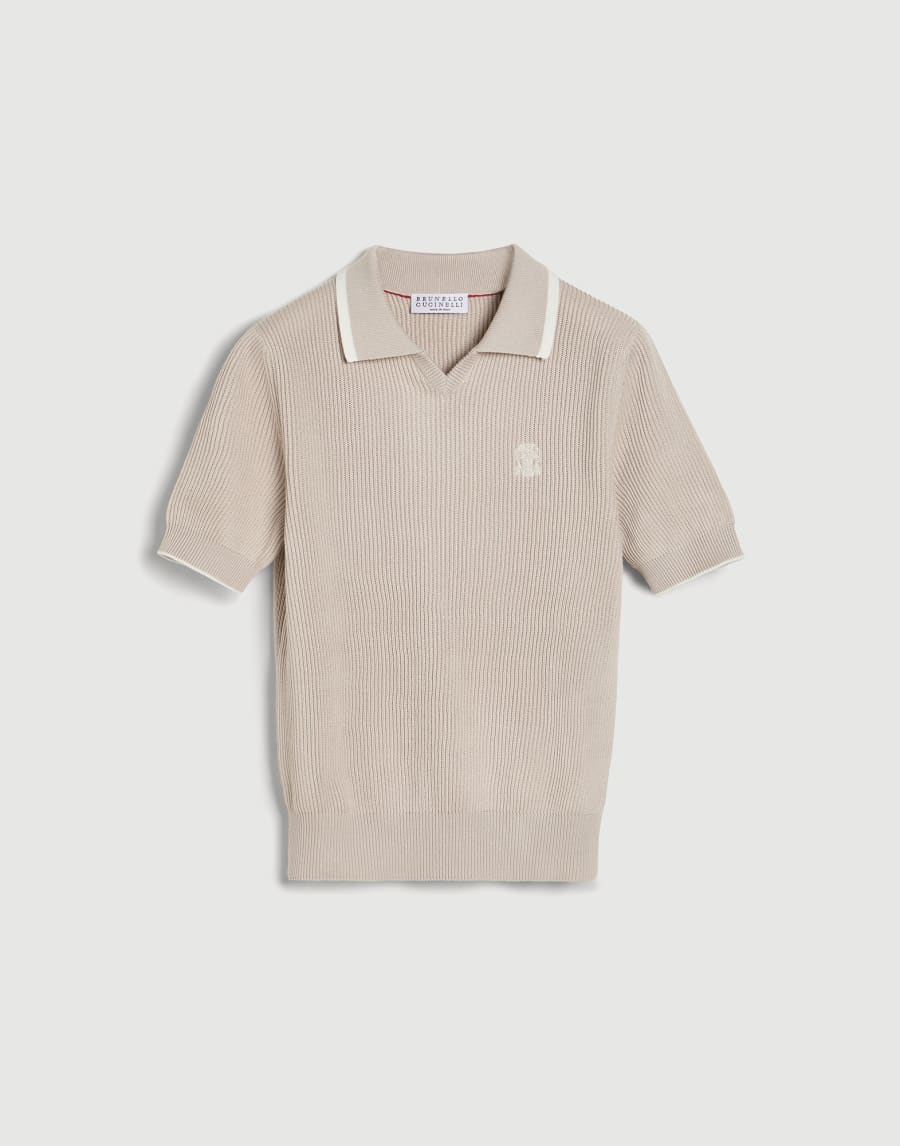 English rib knit polo shirt with logo Beige Boys - Brunello Cucinelli