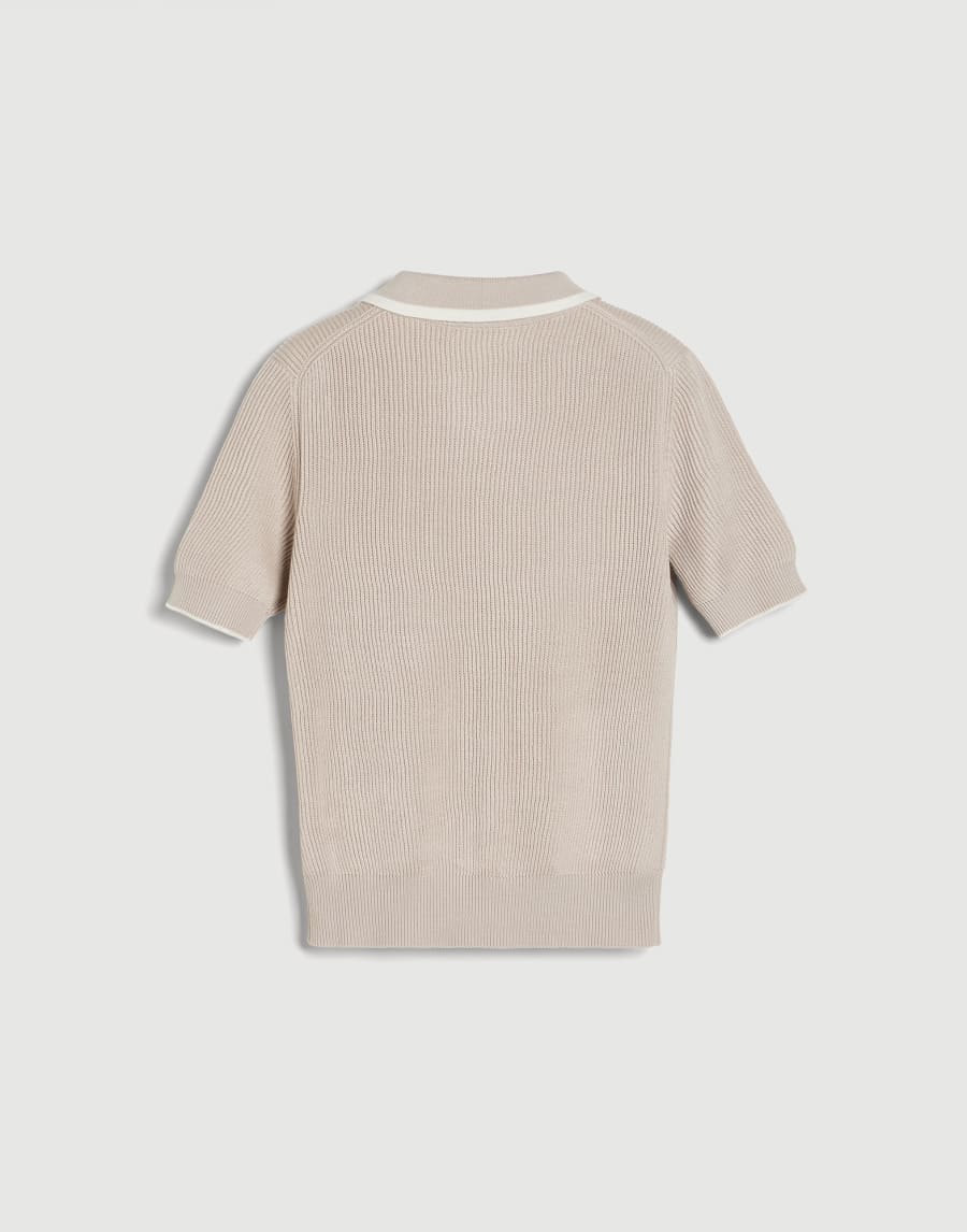 English rib knit polo shirt with logo Beige Boys - Brunello Cucinelli