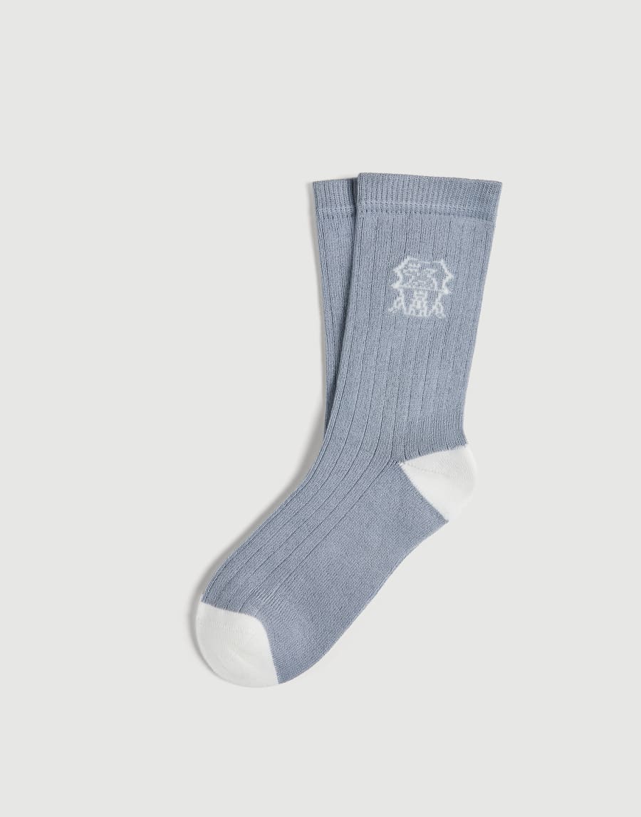 Rib knit socks with inlay Azure Boys - Brunello Cucinelli