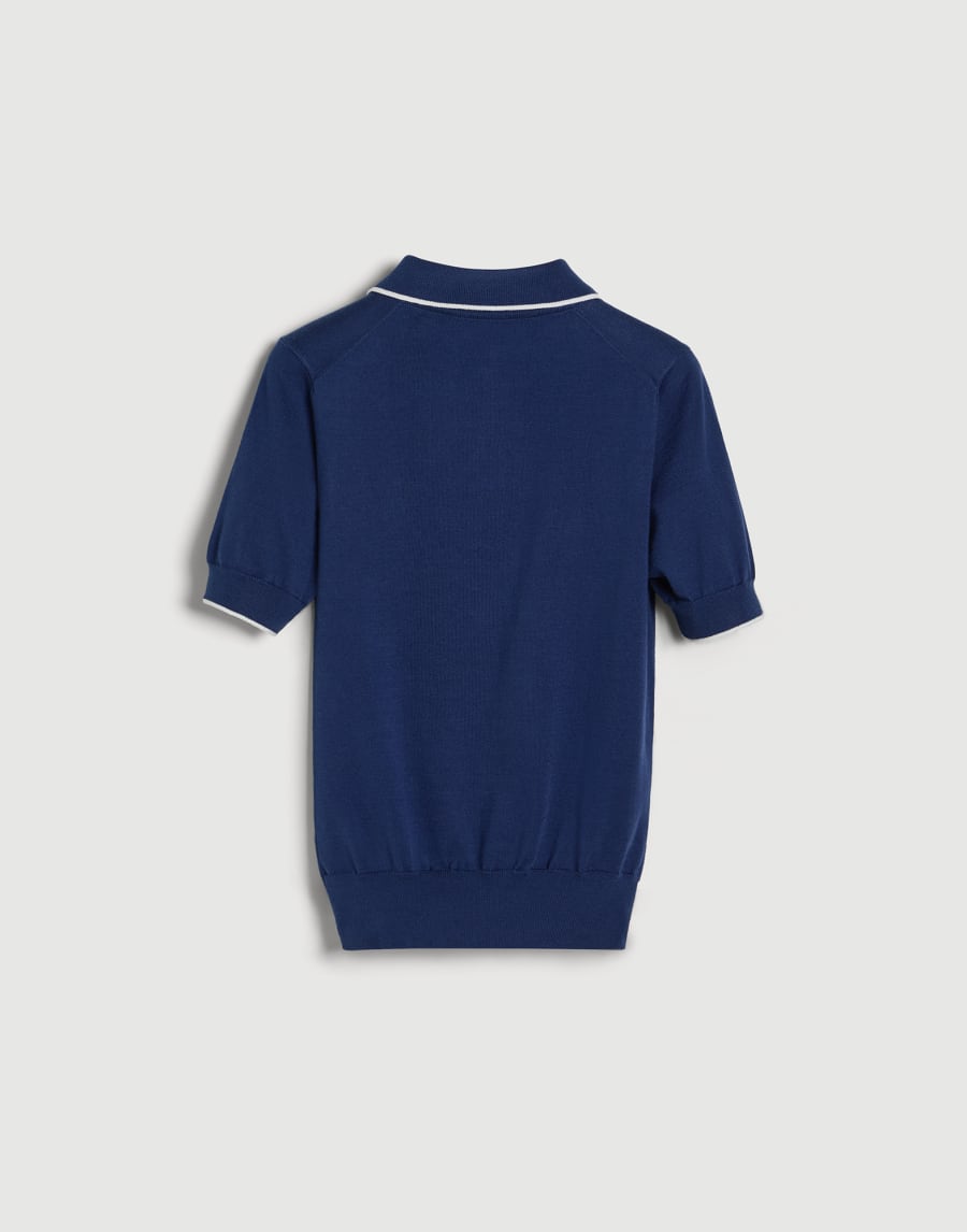 Cotton lightweight knit polo shirt with logo Blue Boys - Brunello Cucinelli