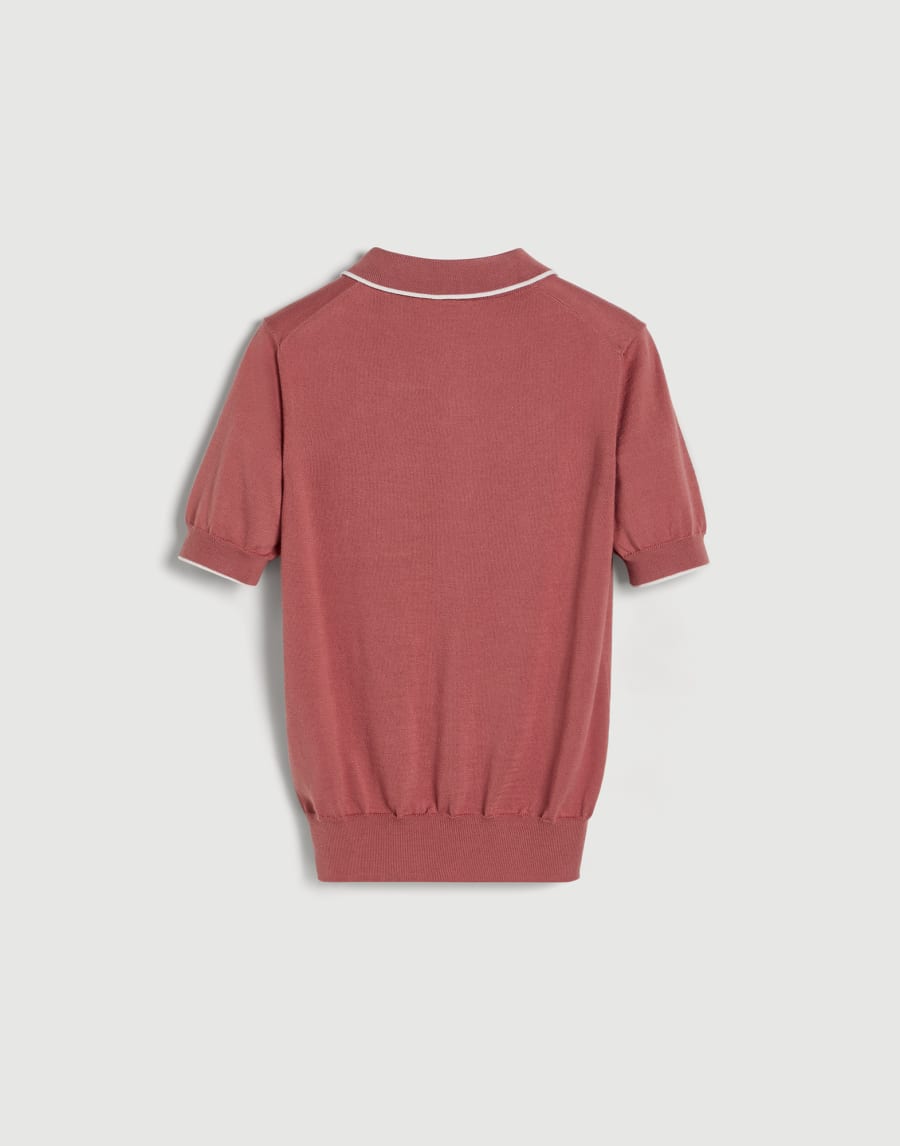 Cotton lightweight knit polo shirt with logo Orange Boys - Brunello Cucinelli