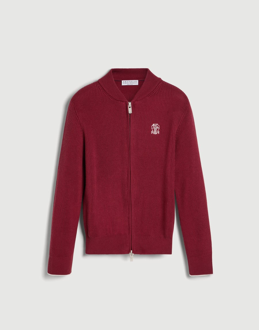 Cotton rib cardigan with zipper Red Boys - Brunello Cucinelli