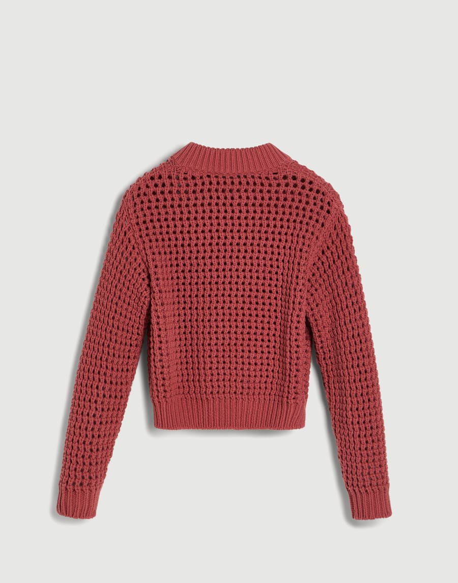 Cardigan en maille façon filet de coton Piuma Rouge Fille - Brunello Cucinelli