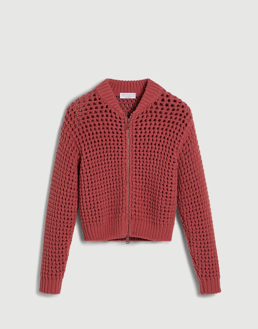 Cardigan en maille façon filet de coton Piuma Rouge Fille - Brunello Cucinelli