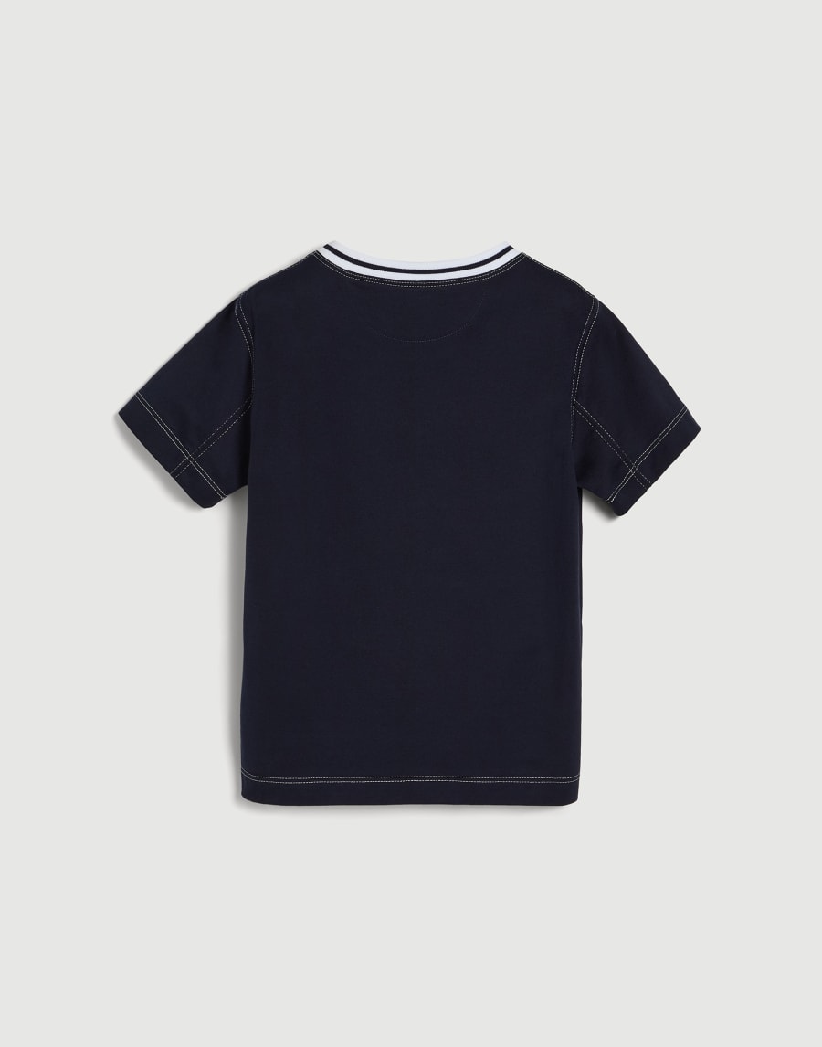 Jersey T-shirt with ‘water’ embroidery Blue Boys - Brunello Cucinelli