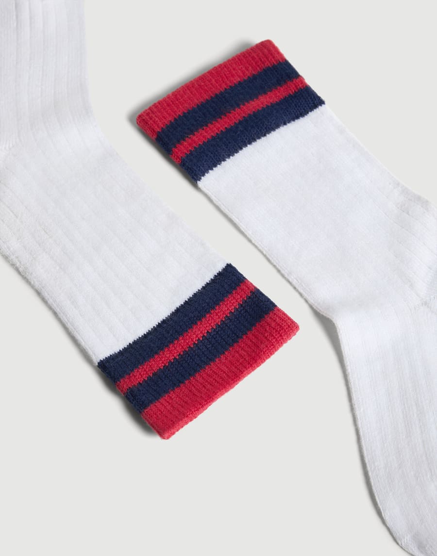 ストライプと刺繍ロゴ付きリブソックス レッド ガールズ - Brunello Cucinelli