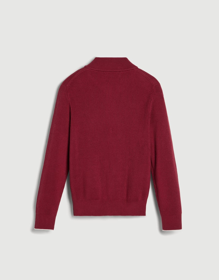 Cotton rib cardigan with zipper Red Boys - Brunello Cucinelli