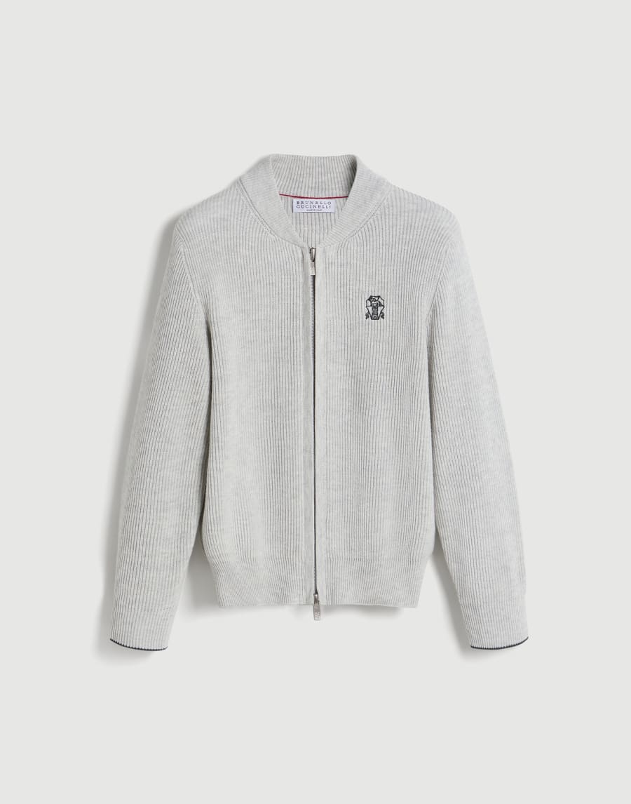 Cotton rib cardigan with zipper Light Grey Boys - Brunello Cucinelli