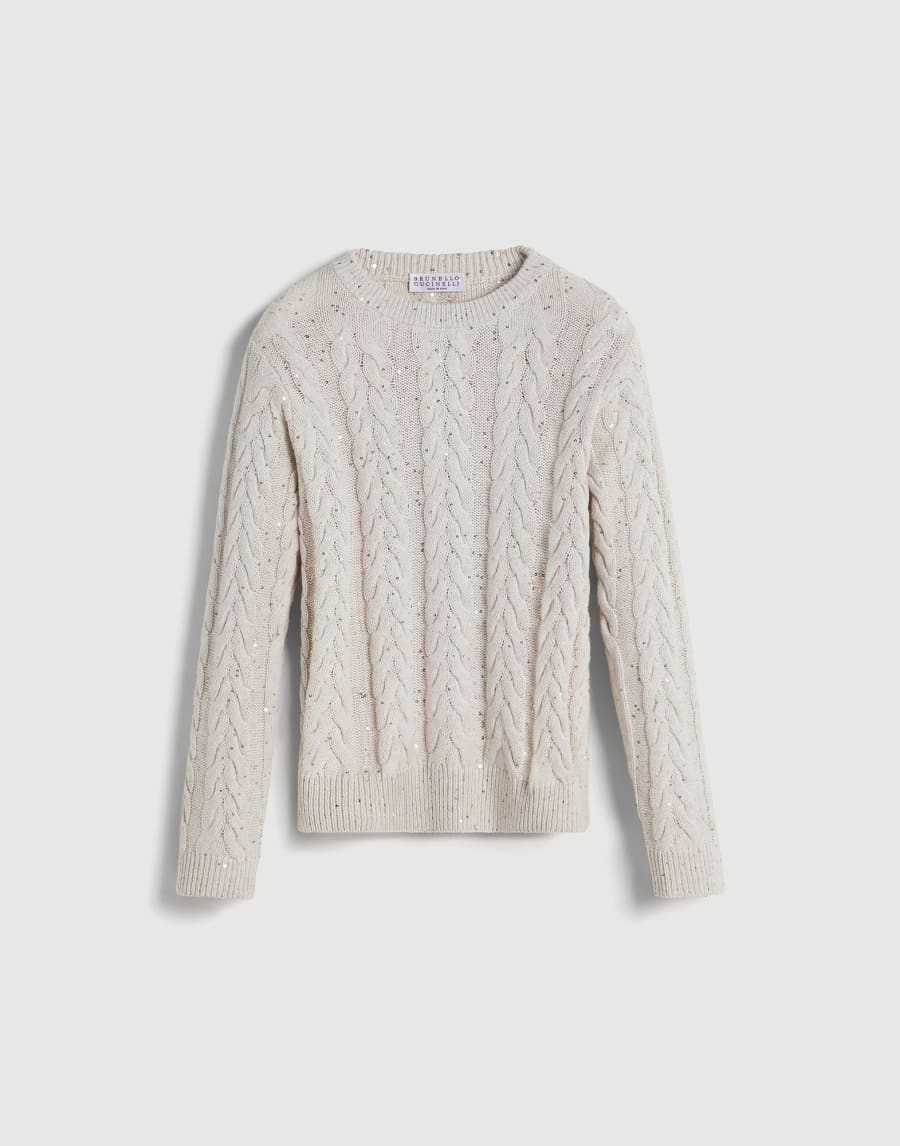 Dazzling double cable sweater Oat Girls - Brunello Cucinelli