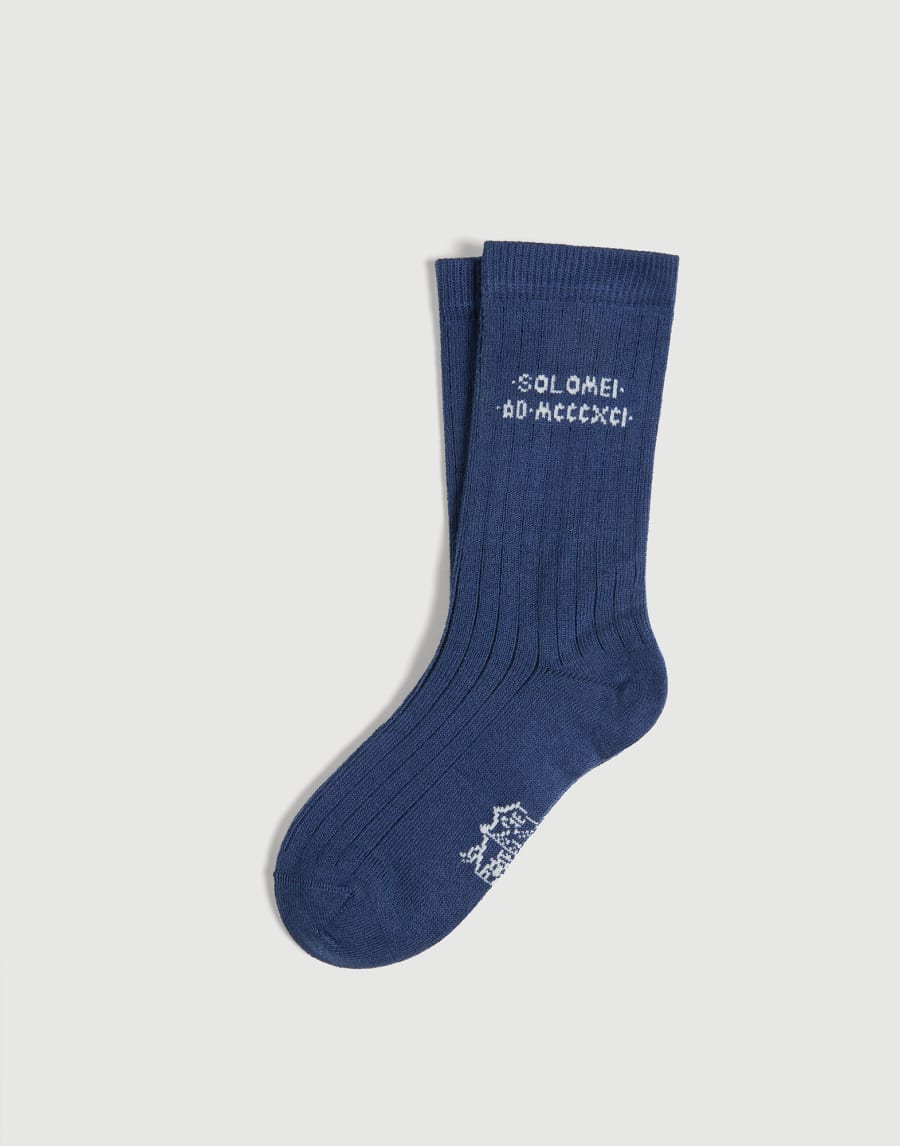 Cotton knit socks with intarsia Blue Boys - Brunello Cucinelli
