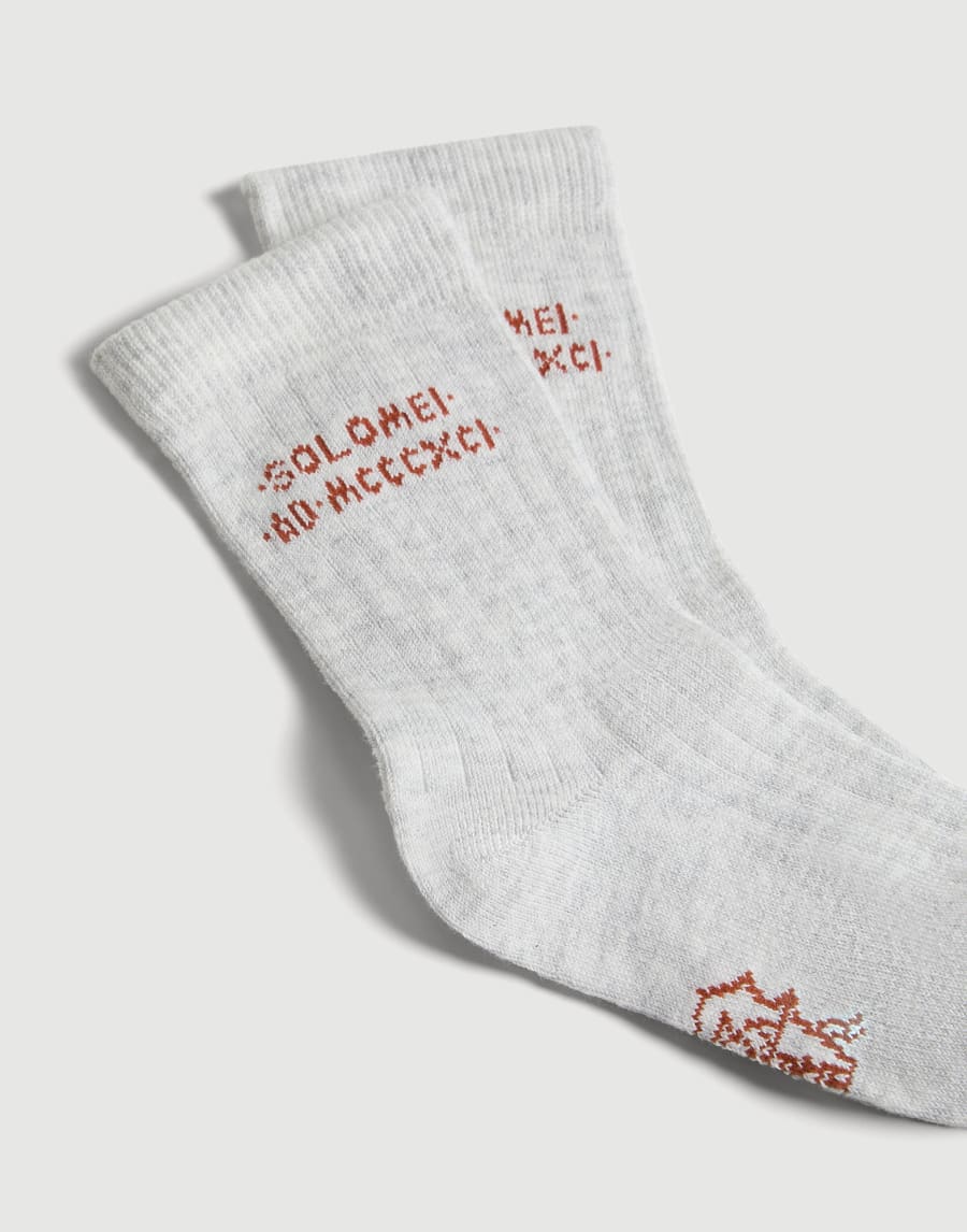 Cotton knit socks with intarsia Grey Boys - Brunello Cucinelli