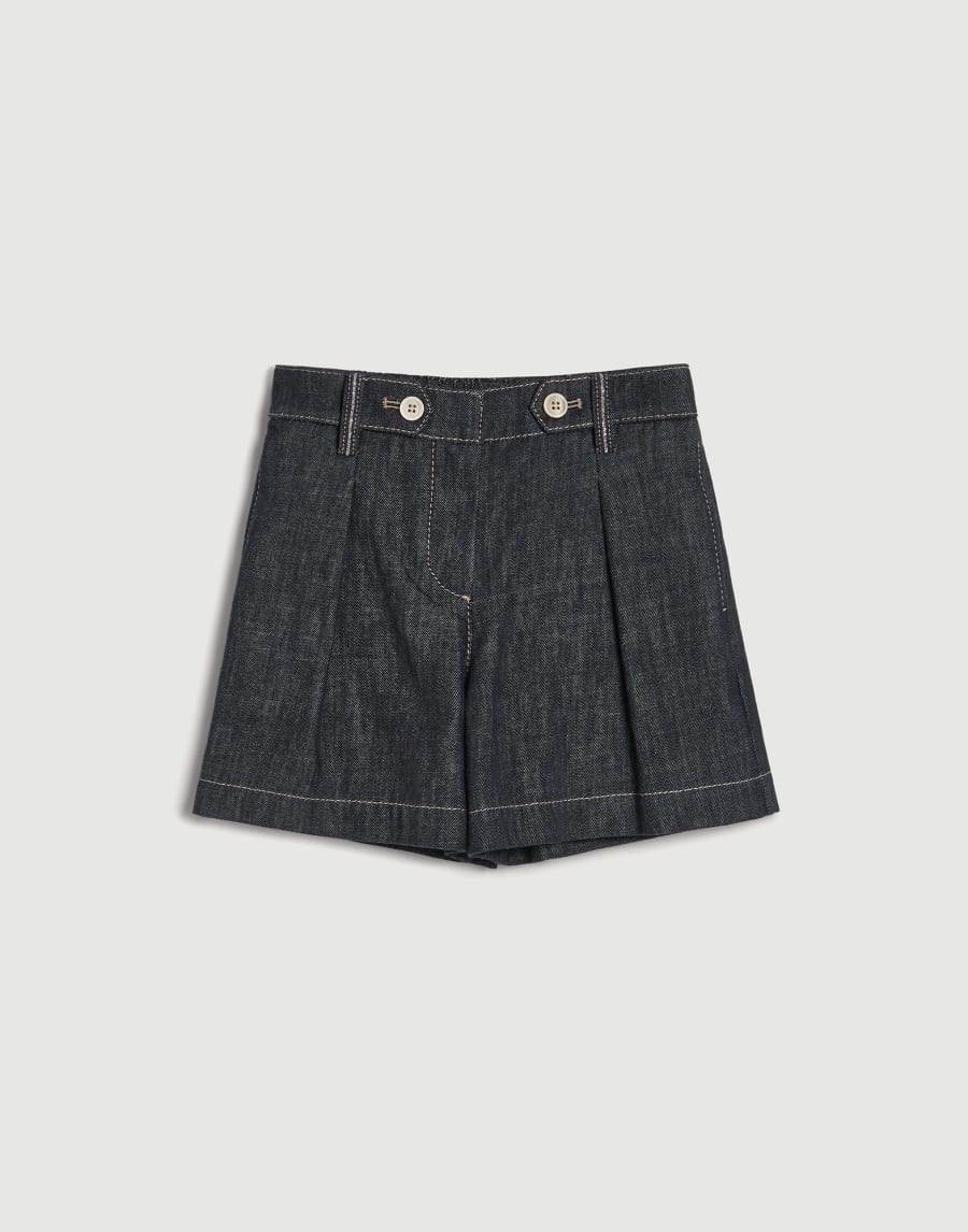Shorts aus No-Fade-Denim mit Monili Dunkles Jeansblau Mädchen - Brunello Cucinelli