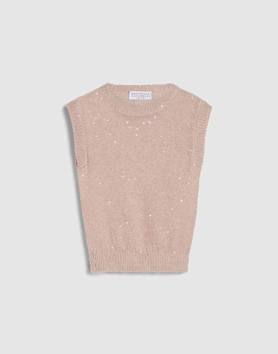 Linen and silk Diamond yarn knit T-shirt Pink Girls - Brunello Cucinelli