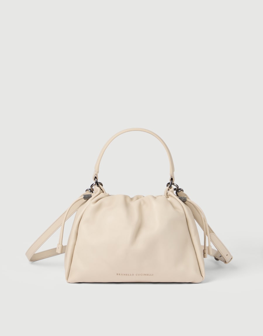 Small Soft Leather Mellow Bucket bag Ivory Woman - Brunello Cucinelli