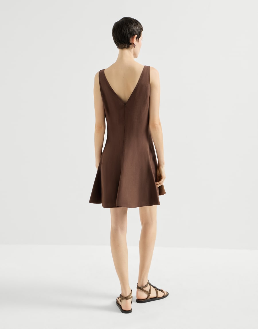 Fluid twill mini dress Cocoa Woman - Brunello Cucinelli