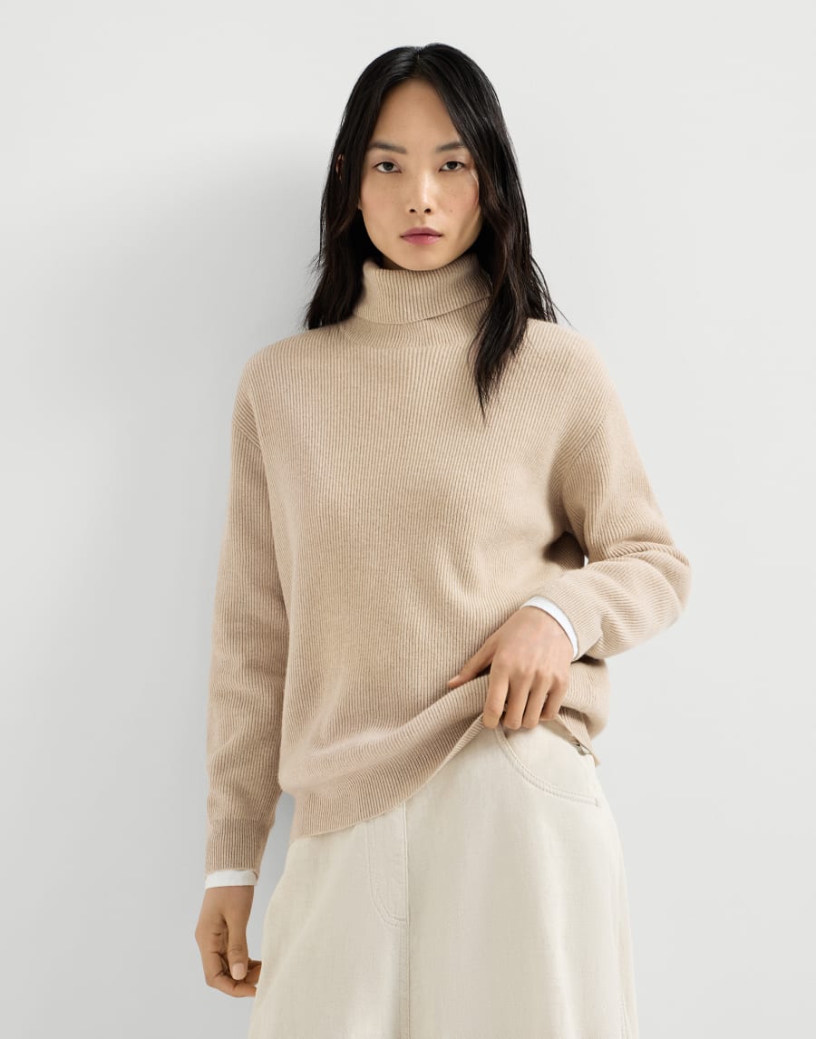 Cashmere and vicuña turtleneck sweater Beige Woman - Brunello Cucinelli
