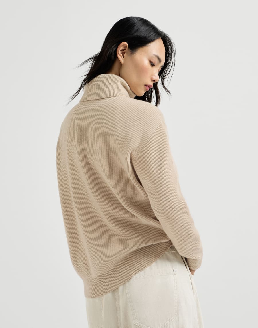 Cashmere and vicuña turtleneck sweater Beige Woman - Brunello Cucinelli