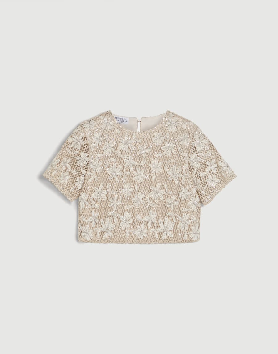 T-shirt Dazzling Daisy Net Embroidery Nature Fille - Brunello Cucinelli